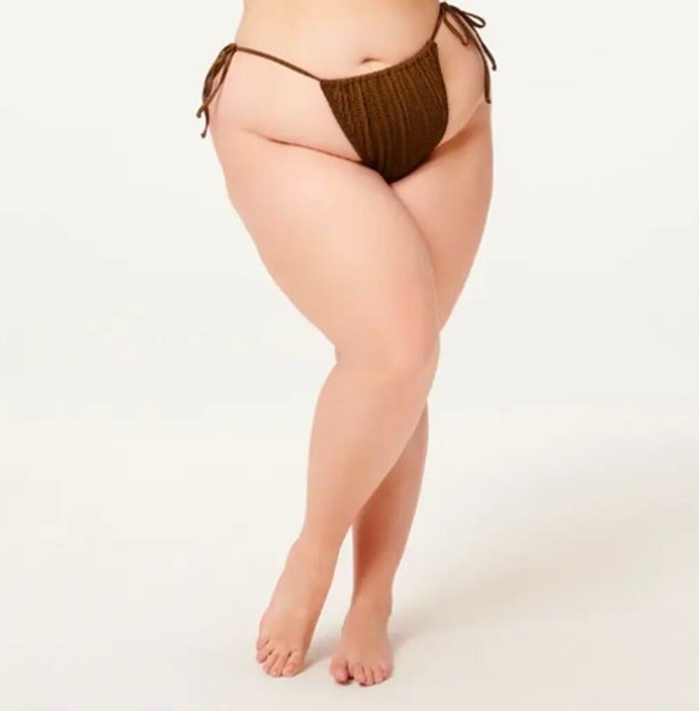 Good American Always Fits Tiny Ties Bikini Bottoms 5/6 2XL-3XL Mocha Brown NWT